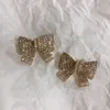 Boucle d'oreille à nœud papillon en strass scintillant pour femmes, bijoux en cristal de haute qualité, argent et or, cadeau