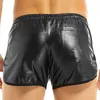 Mens Lingerie Wet Look Faux Leather Sport Boxer Shorts Exotic Pants with a Back Pocket Gay Men Nightclub Pole Dance Shorts1268a