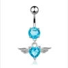 Chirurgische stalen buikknop navel ringen hart stijl hanger vleugels Dangle Crystal body piercing sieraden sieraden zilver (wit, roze, blauw)