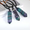 10 sztuk Rainbow Fluorite Naszyjnik Gemstone Point Wisiorek Ręcznie rzeźbione Podwójne Podwójne Zakończone Fluoryt Kryształ Wand Regulowany Naszyjnik Przewód