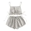 Kvinnor Polyester 1 Set Underkläder Satin Silk Bowknot Camisole Shorts Set Sleepwear Bandage Underkläder Solid Färg # P5