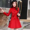 2020新しい女性のアウターウェア秋冬の服韓国のファッションベルト暖かいウールのドレスブレンドスリムな女性のエレガントなウールのコート