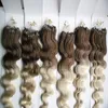 14" -24" Micro Loop Ring Human Hair Extensions Ombre Color 100g Body Wave Per Pack Highlight Color Remy Hair Pre Bonded Hair Extension 1G/1S