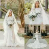 Abiti da sposa classici a sirena in pizzo con collo gioiello Bohemian Sweep Train Boho Abiti da sposa maniche lunghe Plue Size vestidos de novia