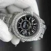 Full Diamond SKY Watch 40MM Luxury Iced Out Watch Automatic Men Silver Stainless case black face Waterproof Stainless Set Diamond230b