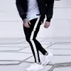 Black Jeans Men Casual Stripe Trouser Biker Ripped Skinny Jeans Frayed Slim Fit Denim Pants Trousers Clothes Pencil Pants