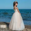 2020 Hot Flower Girl Dresses For Weddings A-line Cap Sleeves Tulle Beaded Crystals Long First Communion Dresses Little Girl