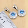 Blue Cubic Zirconia Bridal Jewelry White CZ Stones 925 Silver Jewelry Set Women Wedding Earrings/Pendant/Necklace/Rings/Bracelet