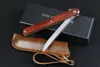 Flipper Folding Knife 440C Tanto/Drop Point Satin Blade Rosewood Handle Ball Bearing With Leather Sheath
