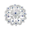 1,8 pouce ton argent clair rhodié et bleu royal strass cristal Diamante Broche mariage floral Vintage