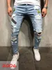 Jean Slim pour hommes, jean de motard décontracté, Denim, trou au genou, hiphop, pantalon déchiré, lavé, haute qualité, 231P