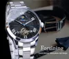 Forsining Classic Men Tourbillon Mechanical Watch Mode marque Black Moonphase Business Steel Band Automatic Clock Reloj Hombre222Q