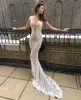 Sexy Berta Illusion Mermaid Trouwjurken Bruidsjurken 2021 Cap Mouw Strand Diepe V-hals Kant Geappliceerd Vestido de Novia