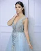 Nieuwste Prom 2019 -jurken Sexy Deep V Neck Backless Lace Beads Crystal Evening Jurk met afneembare trein Speciale OCN -jurken