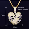 Goud gebroken skelet hart hanger ketting met 4mm tennis ketting kubieke zirkoon heren hiphop rock sieraden