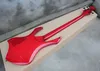 Guitare basse électrique à 4 cordes de forme inhabituelle rouge personnalisée en usine avec matériel noir, incrustation de frettes de serpent d'ormeau, micros HH, offre personnalisée