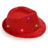 Kapelusze jazzowe LED Flashing Light Up Fedora Czapki Cekiny Cap Fancy Dress Dance Party Hat Unisex Hip-Hop Jazz Lampa Luminous Hat GGA2564