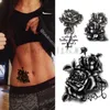 Noir grande fleur corps Art étanche temporaire Sexy cuisse tatouages Rose pour femme Flash tatouage autocollants 10*20CM