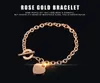 Geometric Braceletes 18K Rose Heart Gold Pendant O / T Buckle Elegante Jóias Romantic Designer Para Mulheres Raparigas Belas Amor pulseira Bijoux