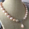 magnifique collier de perles de mer du sud 11-13mm baroques en or rose avec perle rose 18 pouces