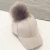 Nowy styl kobiety Faux Fur Pompom Baseball Caps Light Tan Ball Suede Cap Hiphop Hat Gorros473659653073