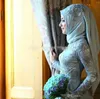 Muslim Arab Blue Prom Klänningar Långärmad Hög Neck Silk Satin Mellanöstern Formell Klänningar Kvällslitage Lace Turkiska Reception Kappor 2019