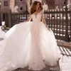 Sexig vit spets sjöjungfru bröllopsklänningar Nya rena mesh topplånga ärmar applikationer brudklänningar med löstagbar kjol vestidos de soiree