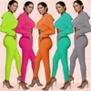 Kobieta Moda Dres Długim Rękawem Designer Koszula Koszula Casual Solid Color Top + Spodnie Legginsy 2 Sztuka Zestaw Stroje Garnitur Clothings Hot Sprzedaj