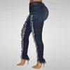 Dames jeans vrouwen vriendjes Hoge getailleerde gat gescheurde skinny denim stretch slanke broek kalf lengte potlood voor E231