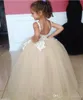 Princess Cheap Spaghetti Straps Lace Appliques Backless Flower Girl Dresses Floor Length Kids Formal Gowns for Weddings