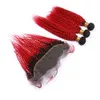 # 1B Capelli umani ricci crespi Ombre rosse 3 pacchi con pizzo frontale Ombre nere e rosse luminose Capelli vergini brasiliani con frontale