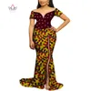 African Dresses for Women Bazin Riche Patchwork Wax Print Evening Long Pearls Dresses Dashiki Women African Clothing WY4065