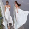 Tute bianche da spiaggia Abiti da sposa Abiti da sposa in raso con scollo a cuore con strascico staccabile Vestido De Novia