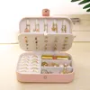 Portable Travel PU Leather Jewelry Storage Box Earring Necklace Ring Organizer Holder Double Layer Jewelry Display Case