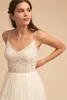 BHLDN Nuevo diseño Una línea Vestidos de dama de honor Correa Spagehtti Sin respaldo Apliques de tul Pliegues Vestidos largos de fiesta de noche para invitados de boda