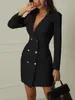 Kvinnor Business Sexy Casual Outwear Women Slim Button Business Dress Black Double Breasted Blazer Dress Office Dress Robe