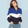 Kvinnor Splicing Multicolor Hoodies Fashion Trend Zipper Front Cut Sy Stand Neck Raglan Sweans Shirt Casual Patchwork Pullovers Tops