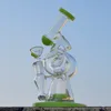 8-Zoll-Glasbong Double Recycler Heady Glas Wasserbongs Bohrinsel Purpel Green Bent Tube Donut Perc Dab Rigs Wasserpfeife XL320