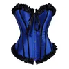 Femmes multicolore burlesque S-xxl Trime à volants plissée surbust lingerie corset satin bow top corps shaper sexy lace up plastique désossé