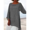 Blusa de manga larga de caramelo para mujer, camisa negra sólida de talla grande, túnica informal Retro fina con cuello redondo para mujer, Tops y blusas de lino y algodón para mujer