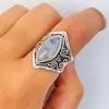 Vintage Silver Big Stone Rings for Women Girls Antique Silver Rings Exaggerated Punk Fashion Bohemian Boho Wedding Jewelry Christmas Gift