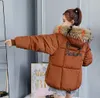 2018 Chaqueta corta acolchada de algodón Chaqueta de invierno de moda para mujer Cuello de piel Abrigo de primavera Mujer Negro Prendas de abrigo para mujer Parkas