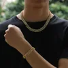 12MM Miami Cuban Link Chain Necklace Bracelets Set For Mens Hip Hop Bling iced out diamond Gold Silver Chains4609641