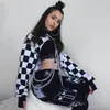 Women Plaid Casual Streetwear Sweatshirt Hoodie Crop Top Jumper Pullover Chain Stitching Short Loose Sweatshirt Plaid Shirt1