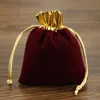 50pcs/lot Velvet Bag with Gold Edge Package Bags 7x9cm 10x12cm 12x15cm Organza Drawstring Gift Bags Wedding Jewelry Pouches