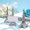 Gratis frakt 20st Romantisk Paris Themed Eiffeltornet Silver Finish Place Korthållare Fotoklipp Bröllopsborddekorationer