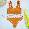 Damer bikini sätter solid våg baddräkt baddräkt kvinnor sexiga baddräkter sommar strandkläder hög elastisk kvinnlig simning kostym 050615