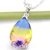 Bi colored Tourmaline Water Drop Pendants 925 Sterling Silver Necklace Vintage Rainbow For Women Jewelry Holiday gift Necklace Pen255Q