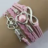 Novo Infinito Charm Bracelets Heart Cupid Arrow DIY Leather Multilayer Artificial Pearl Bracelet Bangles Fashion Women Girl Wrap Bead Jóias