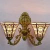 Podwójne głowice Tiffany Barok Vintage Witraż Żelazo Mermaid Wall Lampy Oświetlenie Walni Lampy Ściany Światła do domu Deco E27